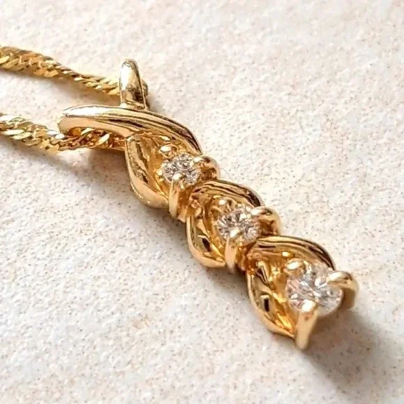 14K Gold Diamond Drop Pendant & Chain - Picture 6 of 11